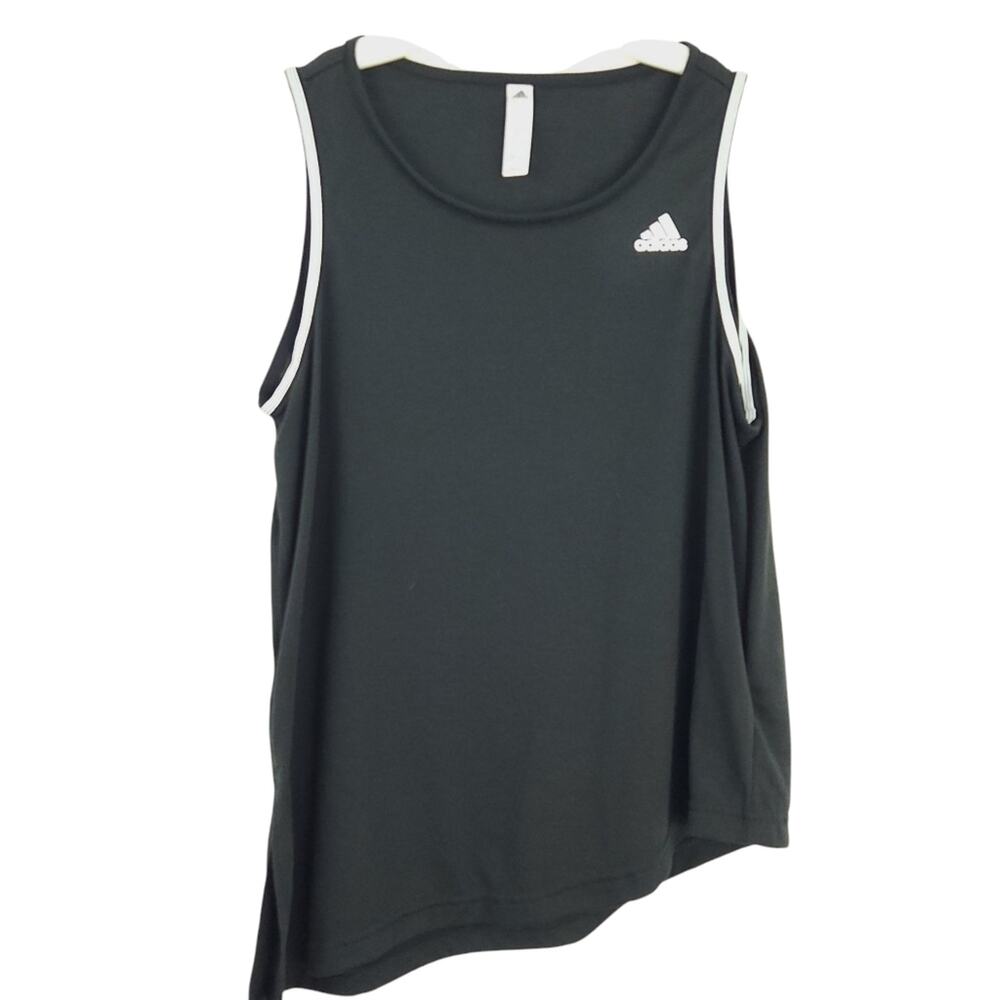 Adidas Sleeveless Tank Girls Medium 12-14, Black, Asymmetrical Hem